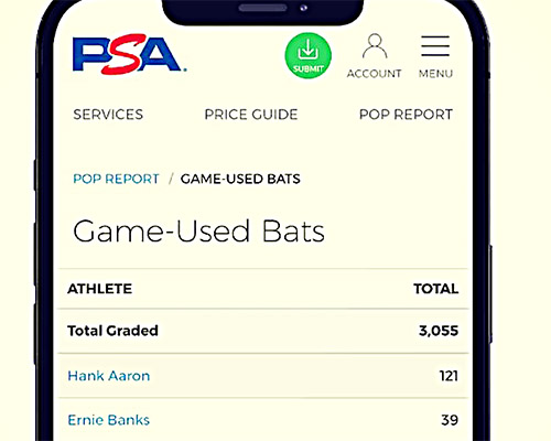 Image of PSA Game-Used Bats Pop Report